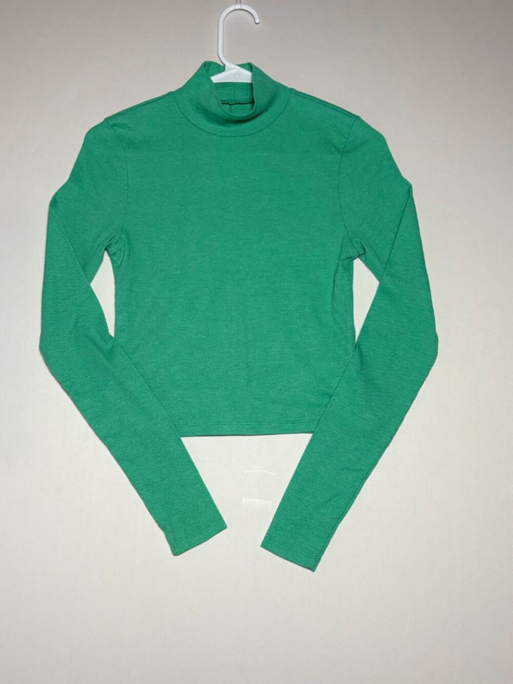 American Eagle Ribbed Mock Neck Crop Long Sleeve Top Green Size M